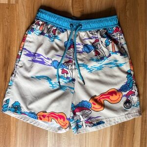 Neff Graphic Swim Shorts Retro Mushrooms & Smiley Faces Medium